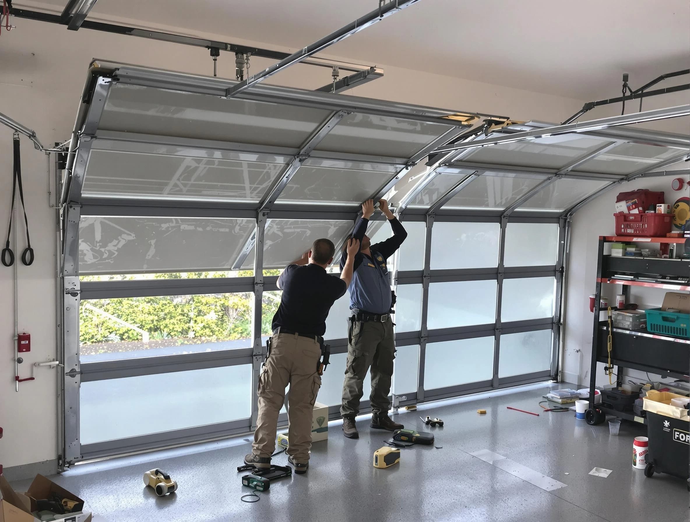 Irondale Garage Door Repair expert performing precise panel replacement on Irondale garage door